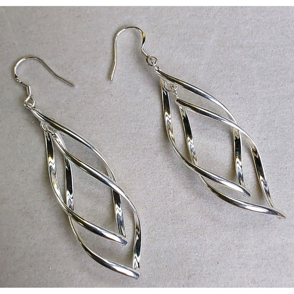Sterling Silver Plated Intertwined Chandelier Earrings with a Twist Dangle